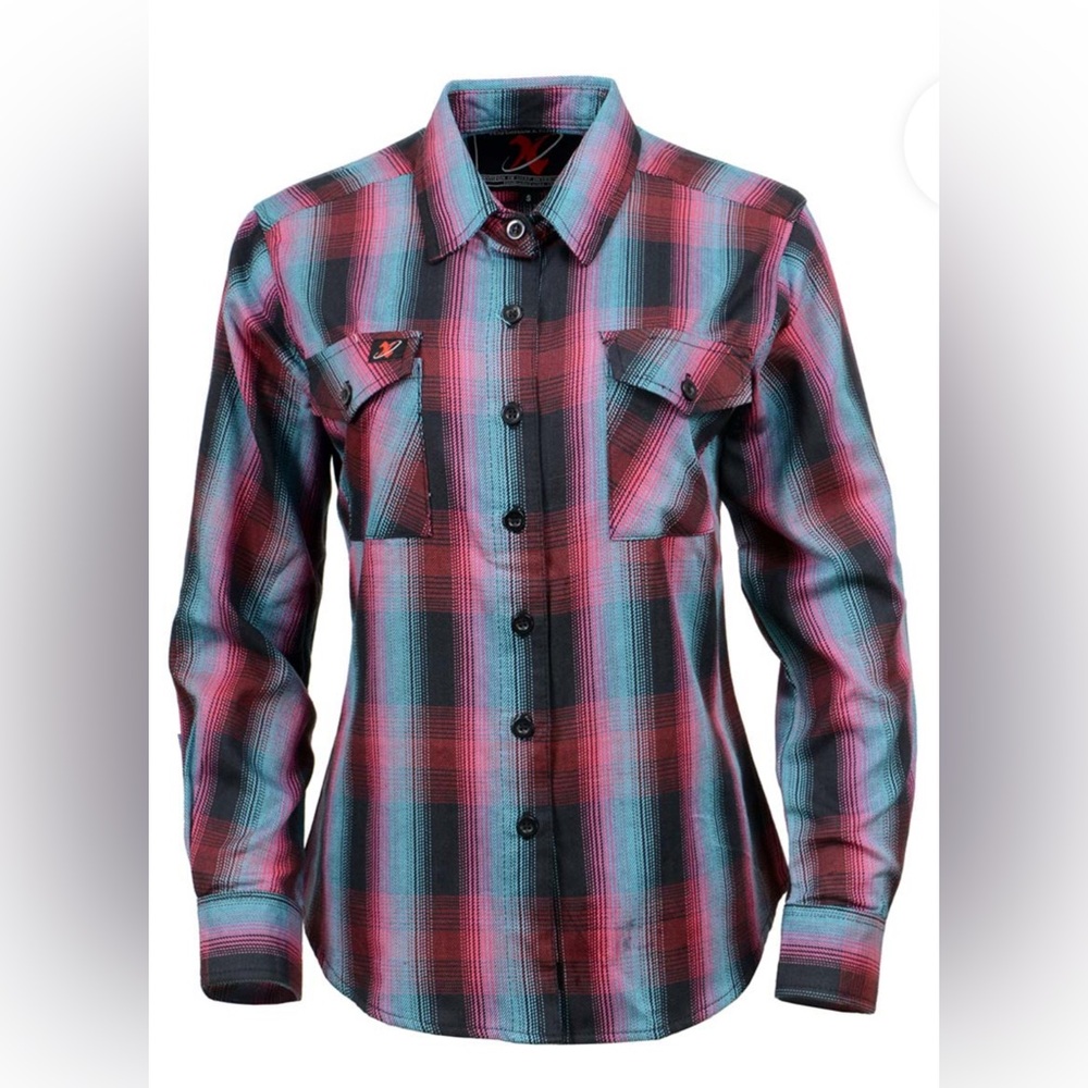 Milwaukee Leather Black, Pink /Blue Long Sleeve Cotton Flannel Women’s M NWT
